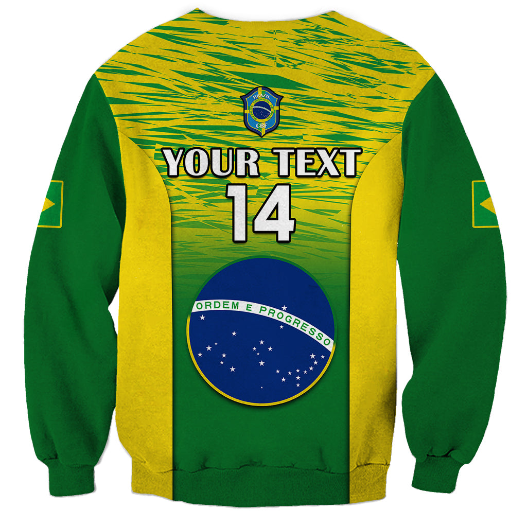 Green and yellow gradient sweatshirt back with YOUR TEXT, number 14, and Brazil crest emblem