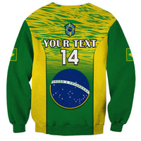Green and yellow gradient sweatshirt back with YOUR TEXT, number 14, and Brazil crest emblem