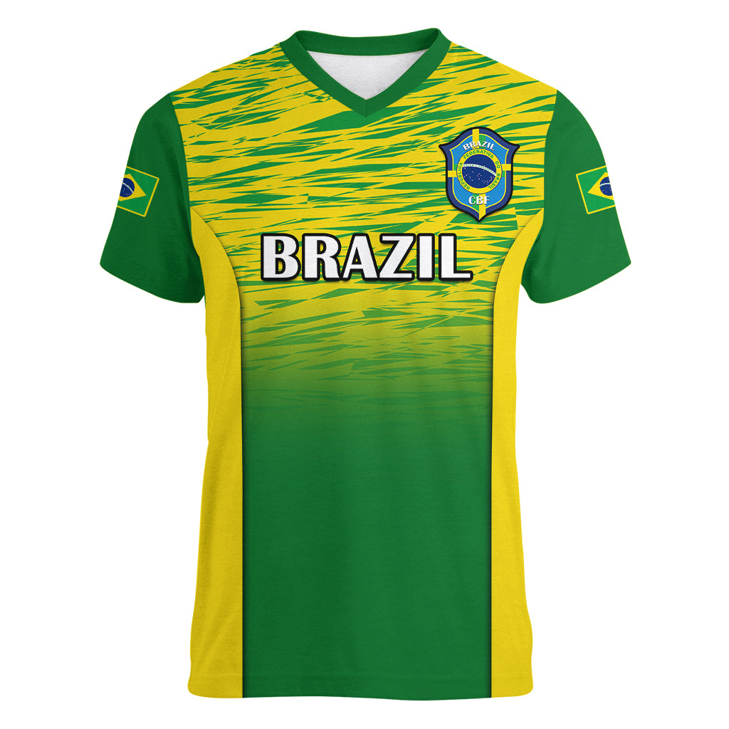 Custom Brazil Football Women V Neck T Shirt 2023 World Cup Go Selecao Gradient Style - Wonder Print Shop