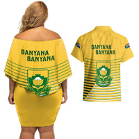 South Africa Soccer Couples Matching Off Shoulder Short Dress and Hawaiian Shirt 2023 World Cup Go Banyana Banyana Yellow - Wonder Print Shop