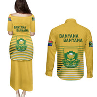 South Africa Soccer Couples Matching Puletasi Dress and Long Sleeve Button Shirts 2023 World Cup Go Banyana Banyana Yellow - Wonder Print Shop