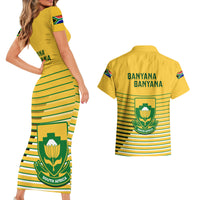 South Africa Soccer Couples Matching Short Sleeve Bodycon Dress and Hawaiian Shirt 2023 World Cup Go Banyana Banyana Yellow - Wonder Print Shop