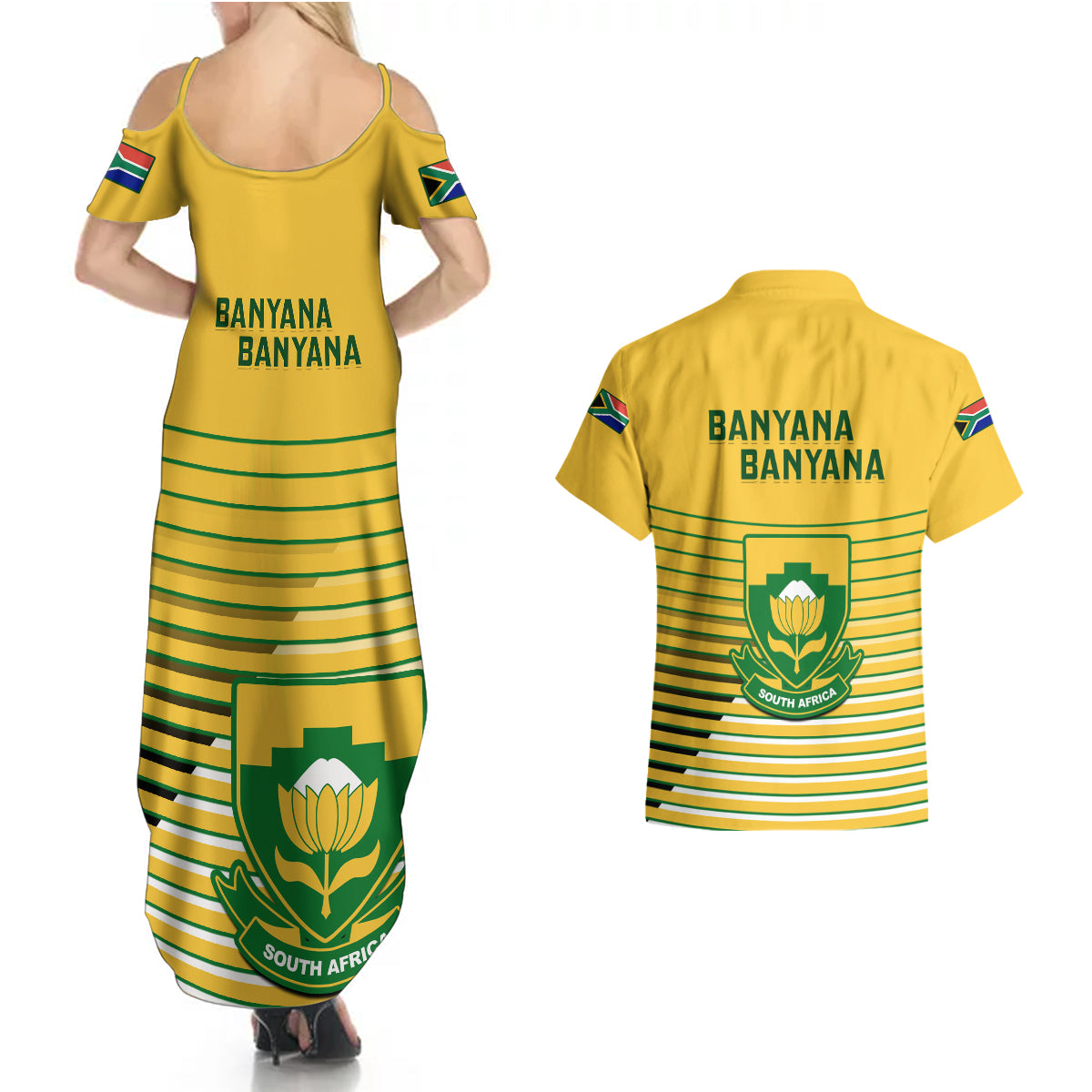 South Africa Soccer Couples Matching Summer Maxi Dress and Hawaiian Shirt 2023 World Cup Go Banyana Banyana Yellow - Wonder Print Shop
