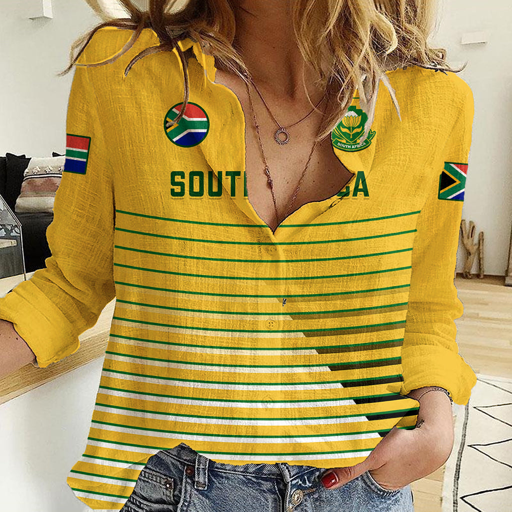 South Africa Soccer Women Casual Shirt 2023 World Cup Go Banyana Banyana Yellow - Wonder Print Shop