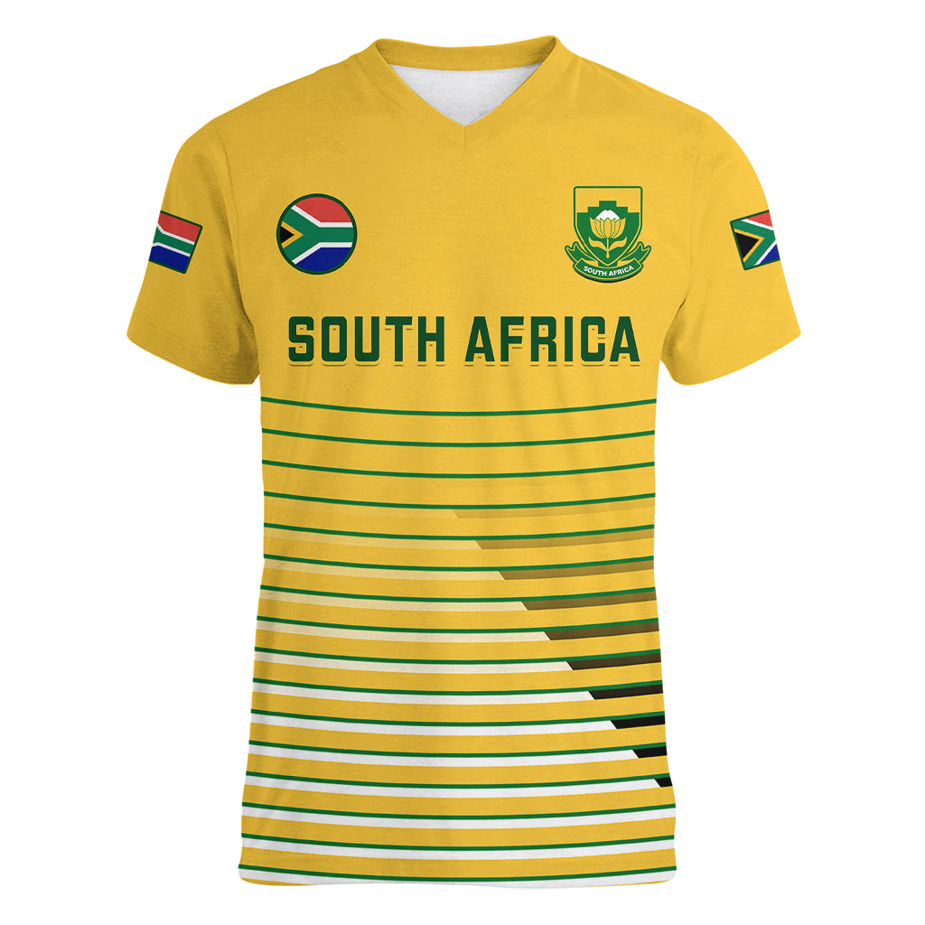 South Africa Soccer Women V Neck T Shirt 2023 World Cup Go Banyana Banyana Yellow - Wonder Print Shop