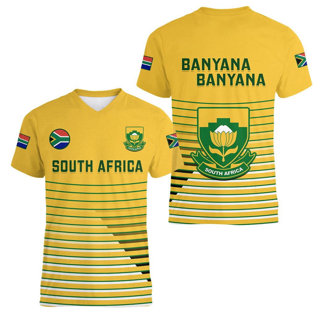 South Africa Soccer Women V Neck T Shirt 2023 World Cup Go Banyana Banyana Yellow - Wonder Print Shop