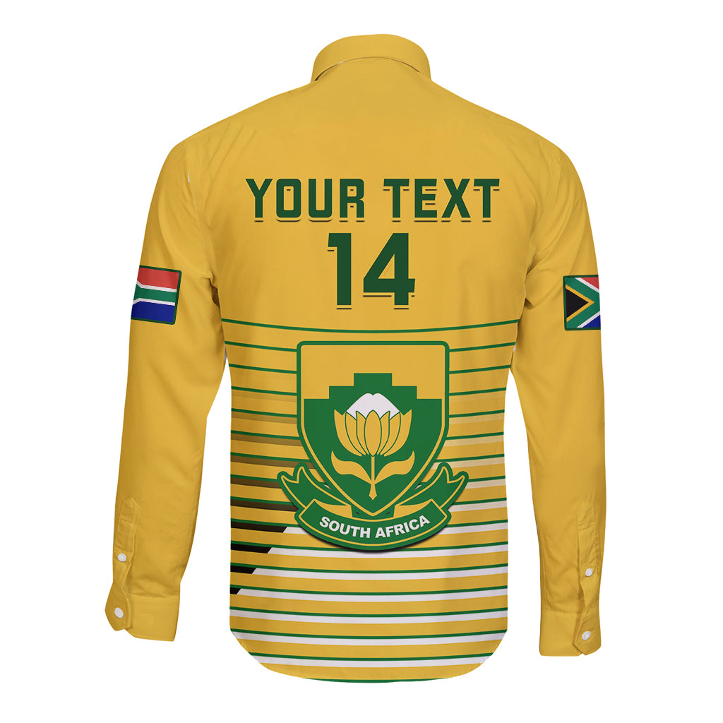 Custom South Africa Soccer Long Sleeve Button Shirt 2023 World Cup Go Banyana Banyana Yellow - Wonder Print Shop