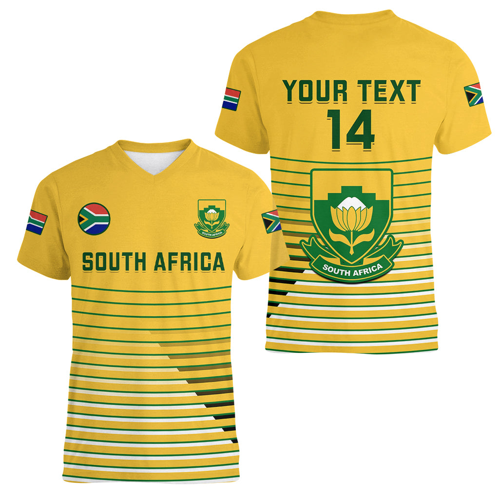 Custom South Africa Soccer Women V Neck T Shirt 2023 World Cup Go Banyana Banyana Yellow - Wonder Print Shop
