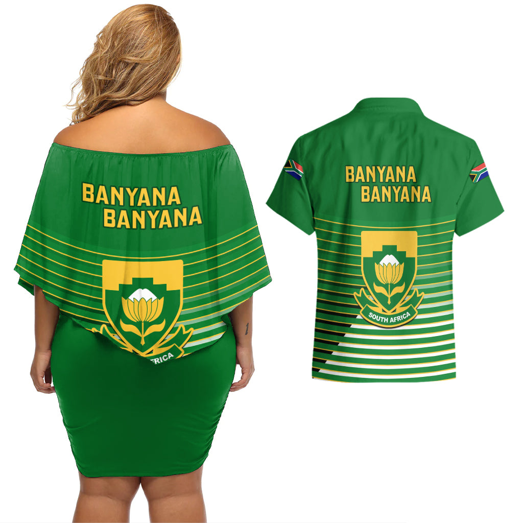 South Africa Soccer Couples Matching Off Shoulder Short Dress and Hawaiian Shirt 2023 World Cup Go Banyana Banyana Green - Wonder Print Shop