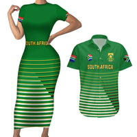South Africa Soccer Couples Matching Short Sleeve Bodycon Dress and Hawaiian Shirt 2023 World Cup Go Banyana Banyana Green - Wonder Print Shop