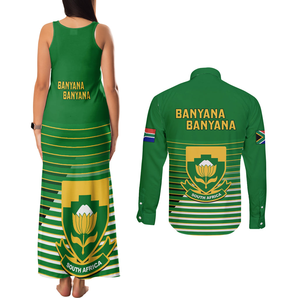 South Africa Soccer Couples Matching Tank Maxi Dress and Long Sleeve Button Shirts 2023 World Cup Go Banyana Banyana Green - Wonder Print Shop