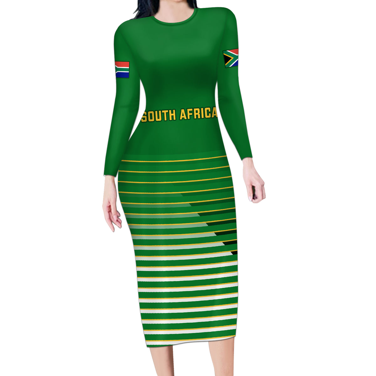 South Africa Soccer Long Sleeve Bodycon Dress 2023 World Cup Go Banyana Banyana Green
