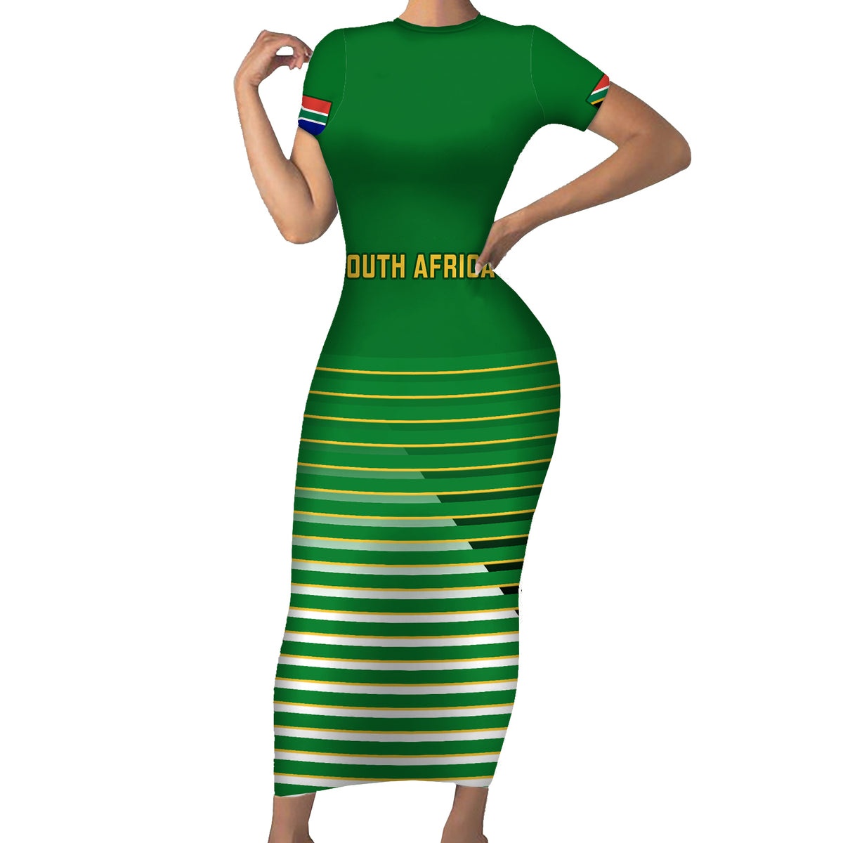 South Africa Soccer Short Sleeve Bodycon Dress 2023 World Cup Go Banyana Banyana Green - Wonder Print Shop