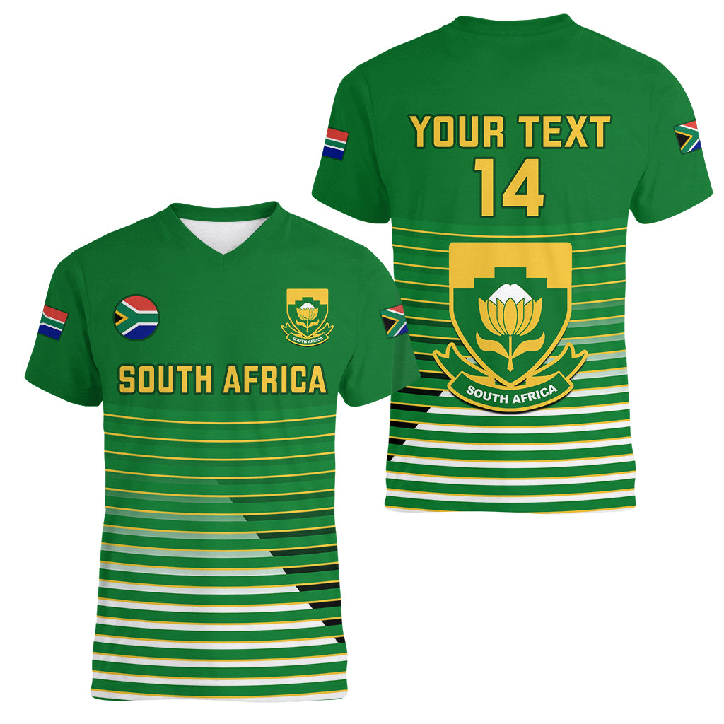 Custom South Africa Soccer Women V Neck T Shirt 2023 World Cup Go Banyana Banyana Green - Wonder Print Shop