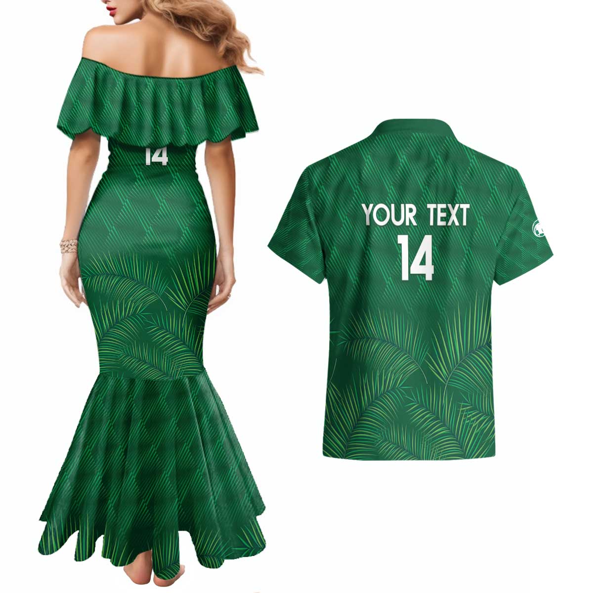 Custom Saudi Arabia Football Couples Matching Mermaid Dress and Hawaiian Shirt Go Green Falcons Sporty Style - Wonder Print Shop