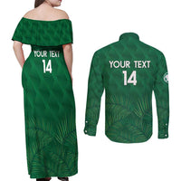 Custom Saudi Arabia Football Couples Matching Off Shoulder Maxi Dress and Long Sleeve Button Shirt Go Green Falcons Sporty Style - Wonder Print Shop