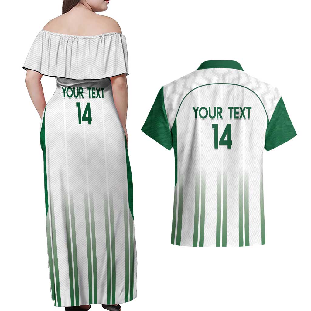 Custom Saudi Arabia Football Couples Matching Off Shoulder Maxi Dress and Hawaiian Shirt Go Green Falcons Sporty - White Version - Wonder Print Shop