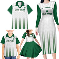 Custom Saudi Arabia Football Family Matching Long Sleeve Bodycon Dress and Hawaiian Shirt Go Green Falcons Sporty - White Version - Wonder Print Shop