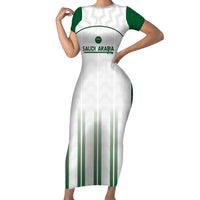 Custom Saudi Arabia Football Family Matching Short Sleeve Bodycon Dress and Hawaiian Shirt Go Green Falcons Sporty - White Version - Wonder Print Shop