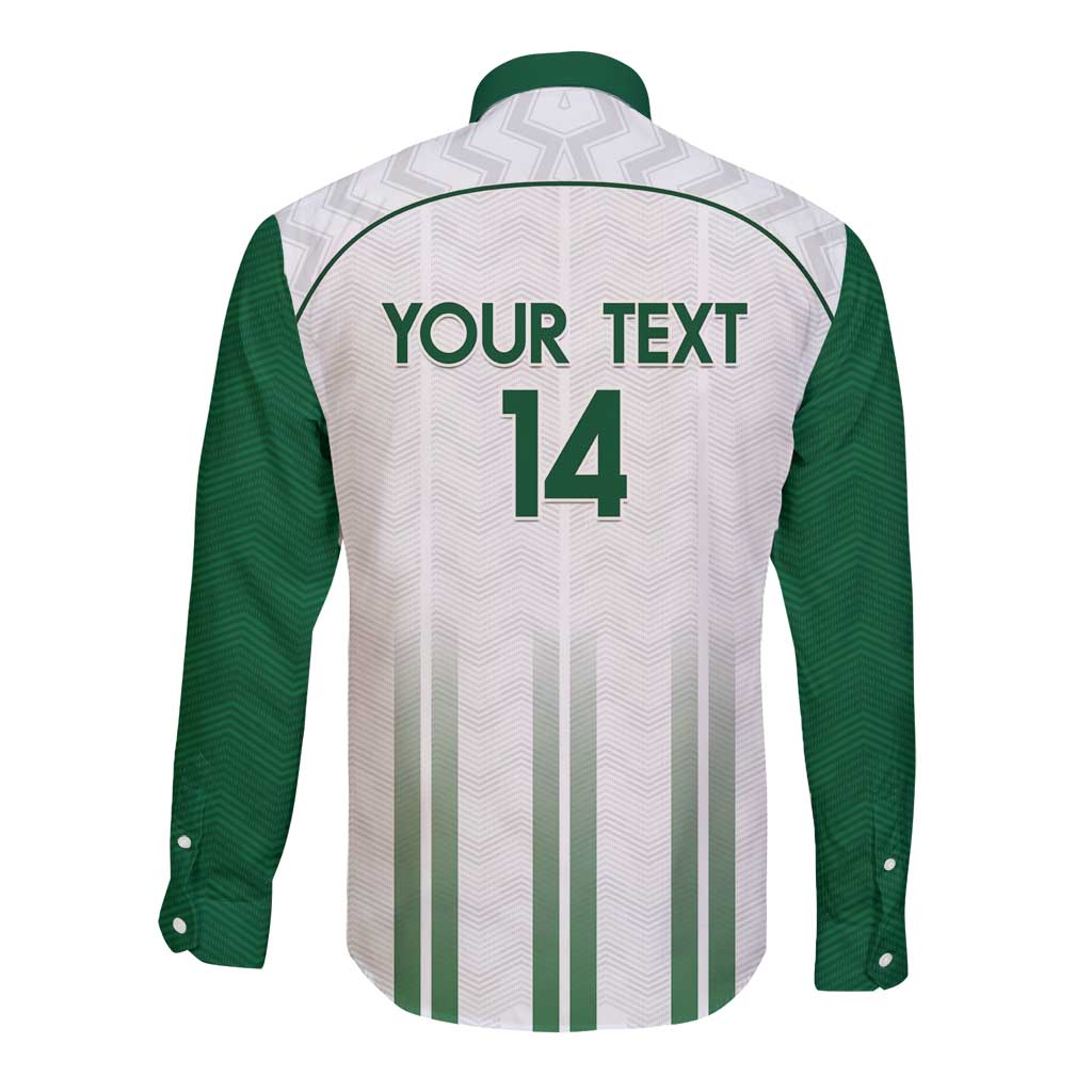 Custom Saudi Arabia Football Long Sleeve Button Shirt Go Green Falcons Sporty - White Version - Wonder Print Shop