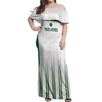 Custom Saudi Arabia Football Off Shoulder Maxi Dress Go Green Falcons Sporty - White Version - Wonder Print Shop