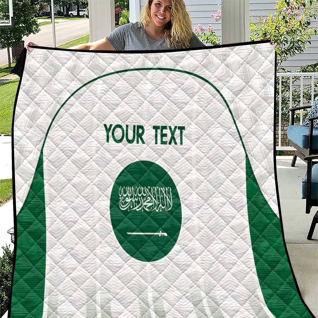 Custom Saudi Arabia Football Quilt Go Green Falcons Sporty - White Version - Wonder Print Shop
