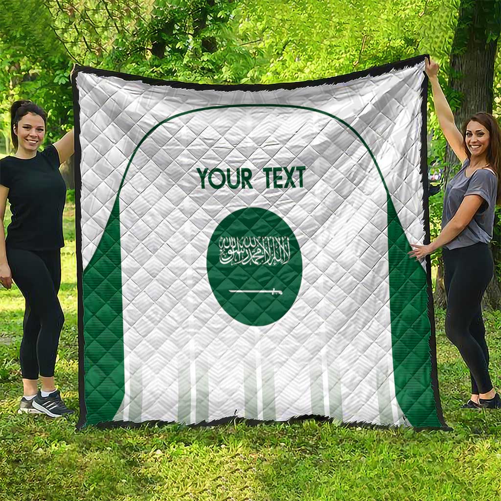 Custom Saudi Arabia Football Quilt Go Green Falcons Sporty - White Version - Wonder Print Shop