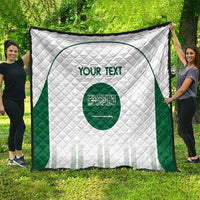 Custom Saudi Arabia Football Quilt Go Green Falcons Sporty - White Version - Wonder Print Shop