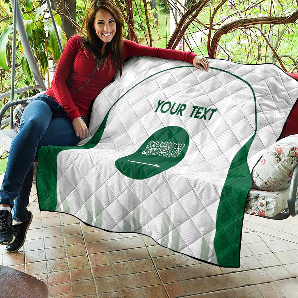 Custom Saudi Arabia Football Quilt Go Green Falcons Sporty - White Version - Wonder Print Shop