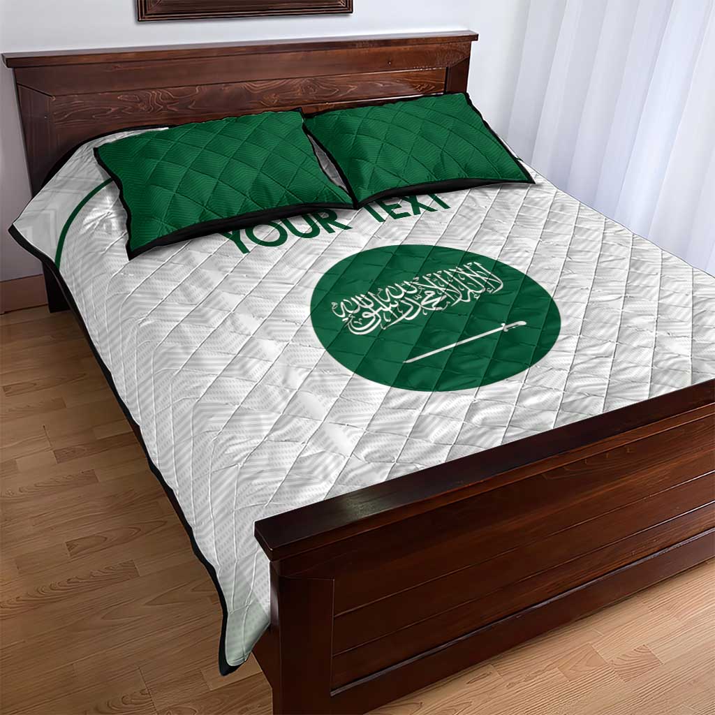 Custom Saudi Arabia Football Quilt Bed Set Go Green Falcons Sporty - White Version - Wonder Print Shop