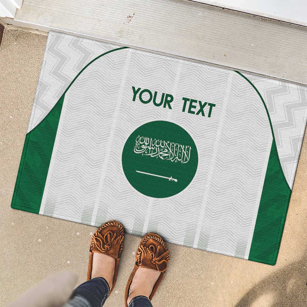 Custom Saudi Arabia Football Rubber Doormat Go Green Falcons Sporty - White Version - Wonder Print Shop