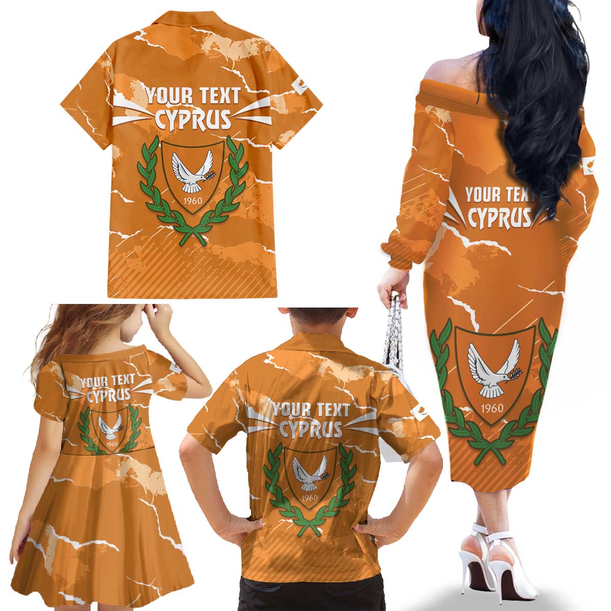 Persionalized Cyprus Independence Day Family Matching Off The Shoulder Long Sleeve Dress and Hawaiian Shirt Kbrs Cumhuriyeti Grunge Vibes - Wonder Print Shop