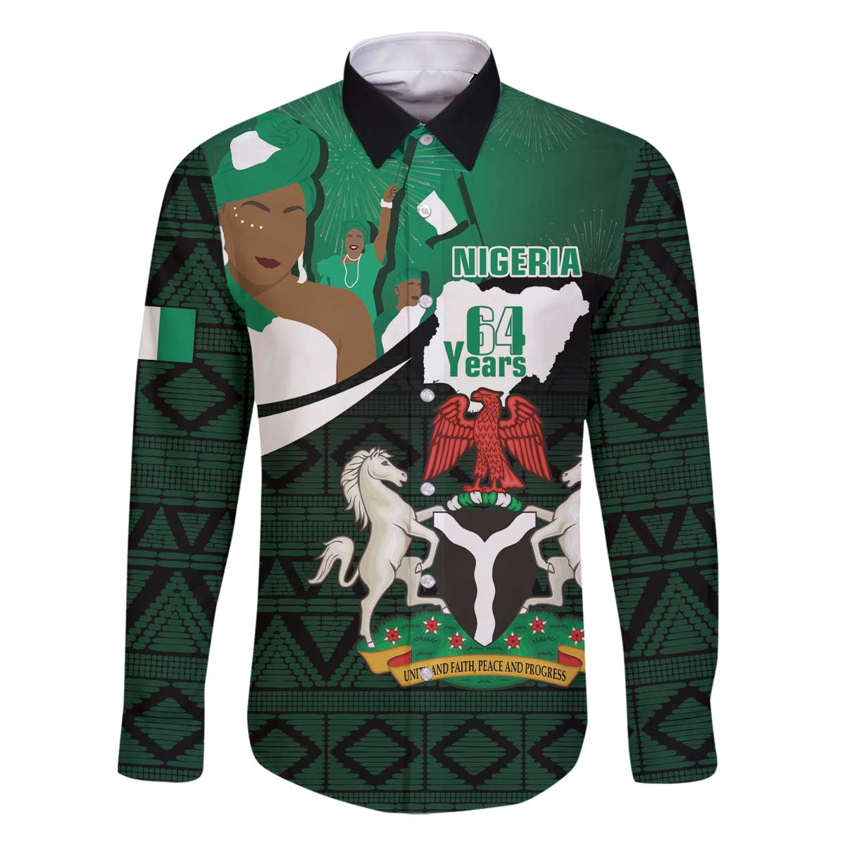 Nigeria Independence Day Family Matching Off Shoulder Short Dress and Hawaiian Shirt Happy 64 Years Of Anniversary African Pattern - Wonder Print Shop