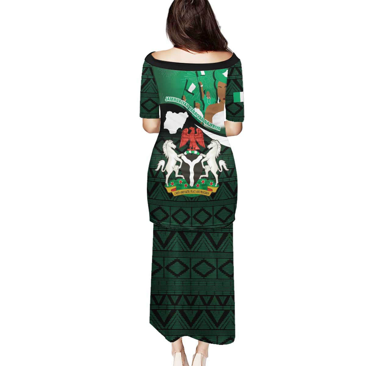 Nigeria Independence Day Family Matching Puletasi and Hawaiian Shirt Happy 64 Years Of Anniversary African Pattern - Wonder Print Shop