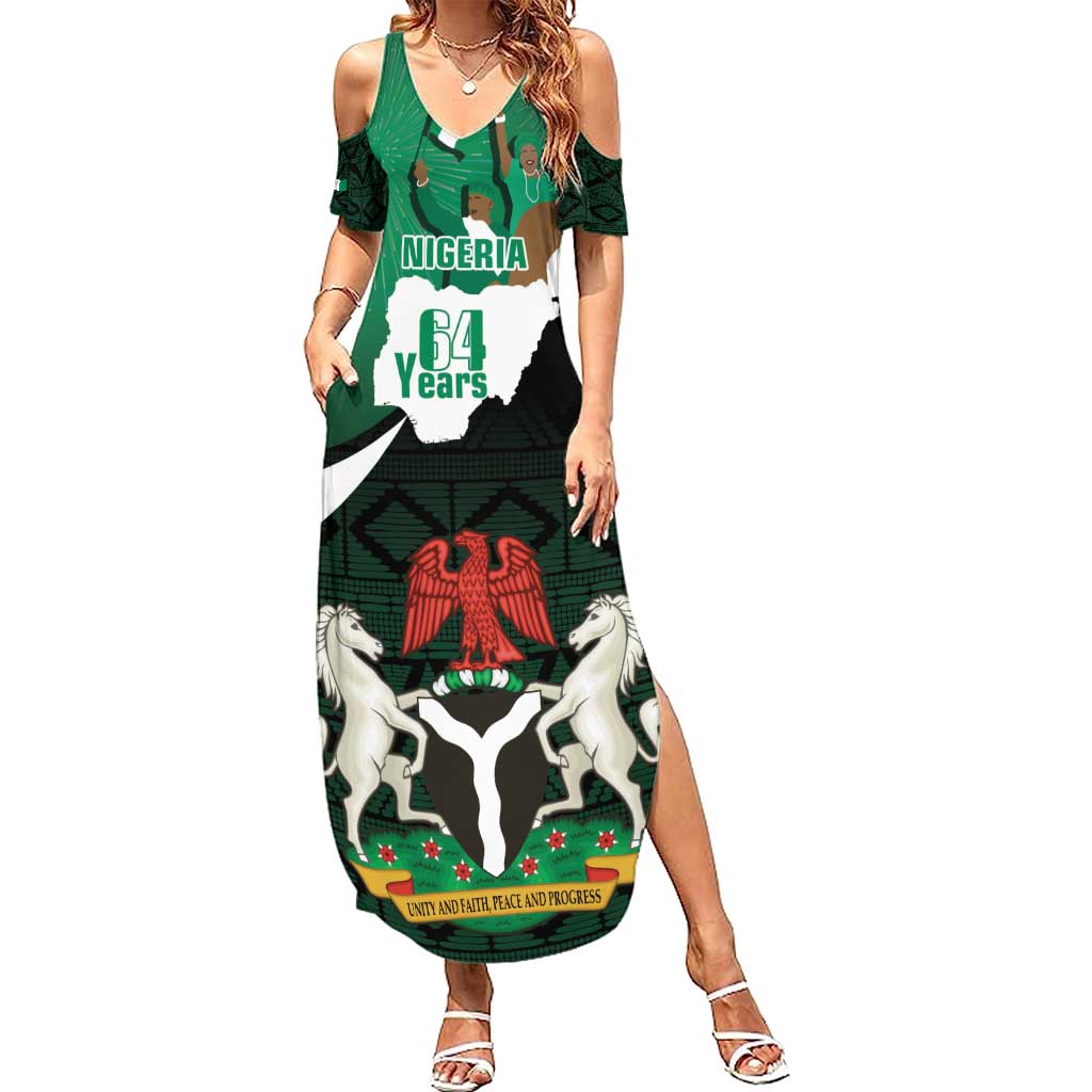 Nigeria Independence Day Family Matching Summer Maxi Dress and Hawaiian Shirt Happy 64 Years Of Anniversary African Pattern - Wonder Print Shop