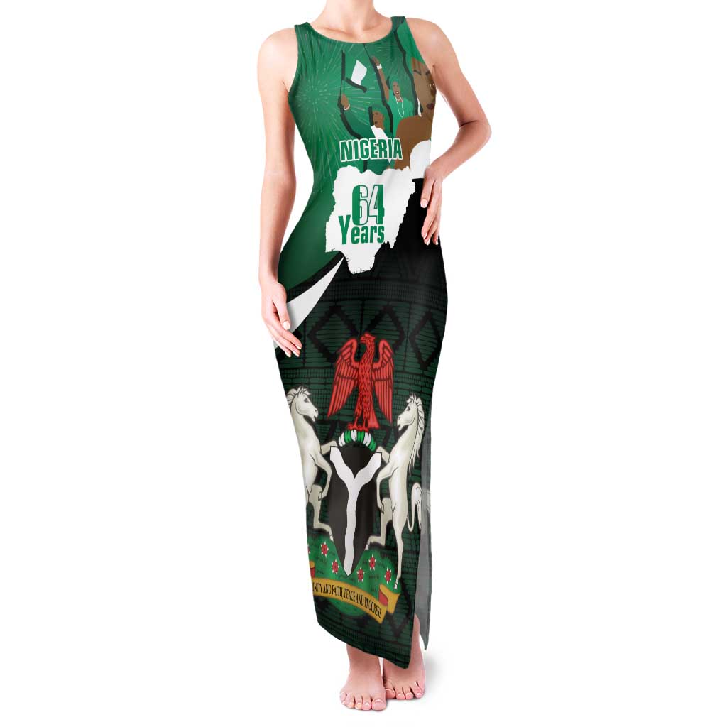 Nigeria Independence Day Family Matching Tank Maxi Dress and Hawaiian Shirt Happy 64 Years Of Anniversary African Pattern - Wonder Print Shop