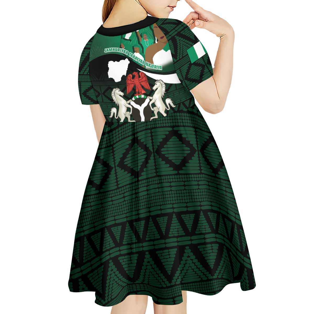 Nigeria Independence Day Kid Short Sleeve Dress Happy 64 Years Of Anniversary African Pattern - Wonder Print Shop