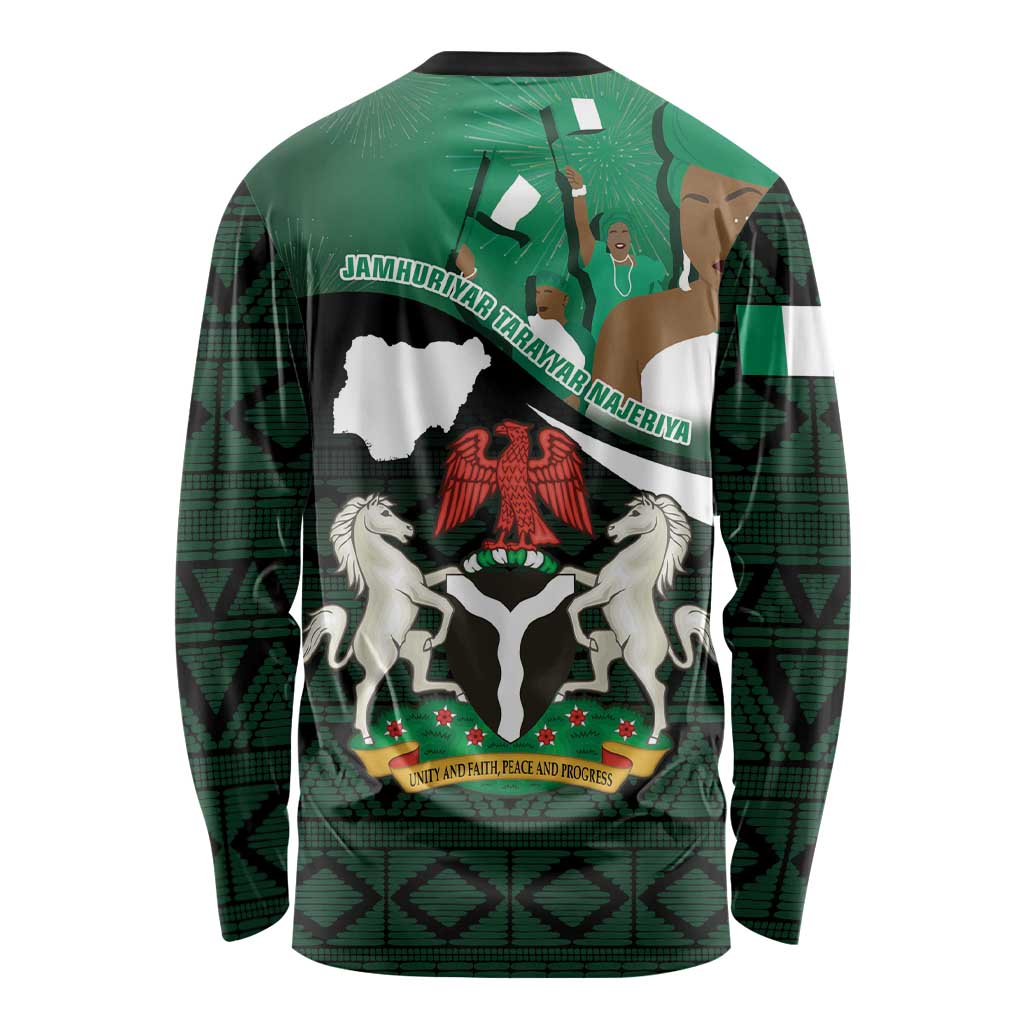 Nigeria Independence Day Long Sleeve Shirt Happy 64 Years Of Anniversary African Pattern - Wonder Print Shop