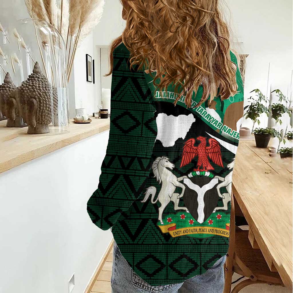 Nigeria Independence Day Women Casual Shirt Happy 64 Years Of Anniversary African Pattern - Wonder Print Shop