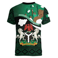 Nigeria Independence Day Women V-Neck T-Shirt Happy 64 Years Of Anniversary African Pattern - Wonder Print Shop