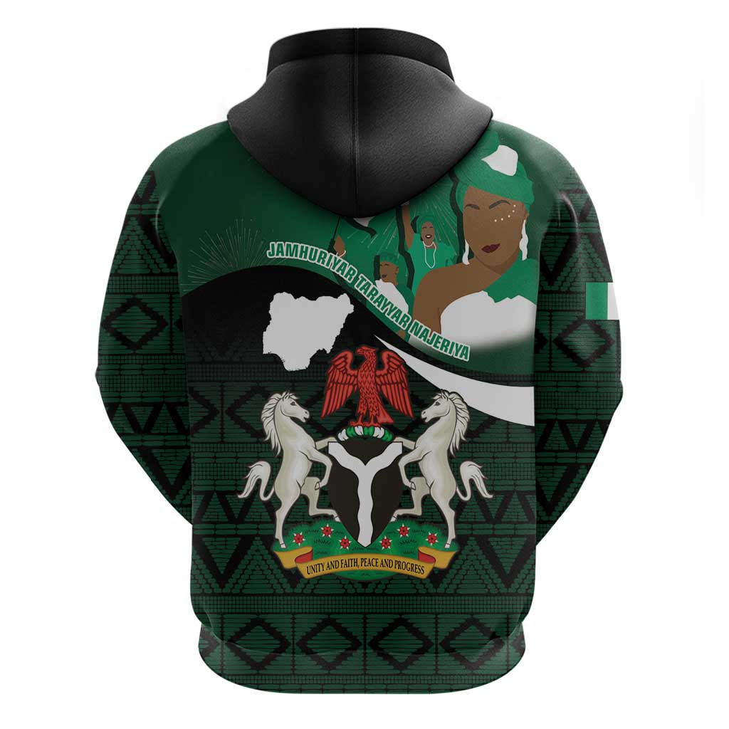Nigeria Independence Day Zip Hoodie Happy 64 Years Of Anniversary African Pattern - Wonder Print Shop