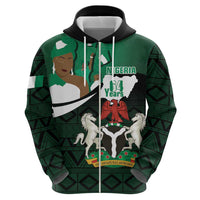 Nigeria Independence Day Zip Hoodie Happy 64 Years Of Anniversary African Pattern - Wonder Print Shop