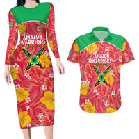 Custom Guyana Cricket Couples Matching Long Sleeve Bodycon Dress and Hawaiian Shirt 2025 Go Amazon Warriors Tropical Style - Wonder Print Shop