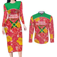 Custom Guyana Cricket Couples Matching Long Sleeve Bodycon Dress and Long Sleeve Button Shirt 2025 Go Amazon Warriors Tropical Style - Wonder Print Shop