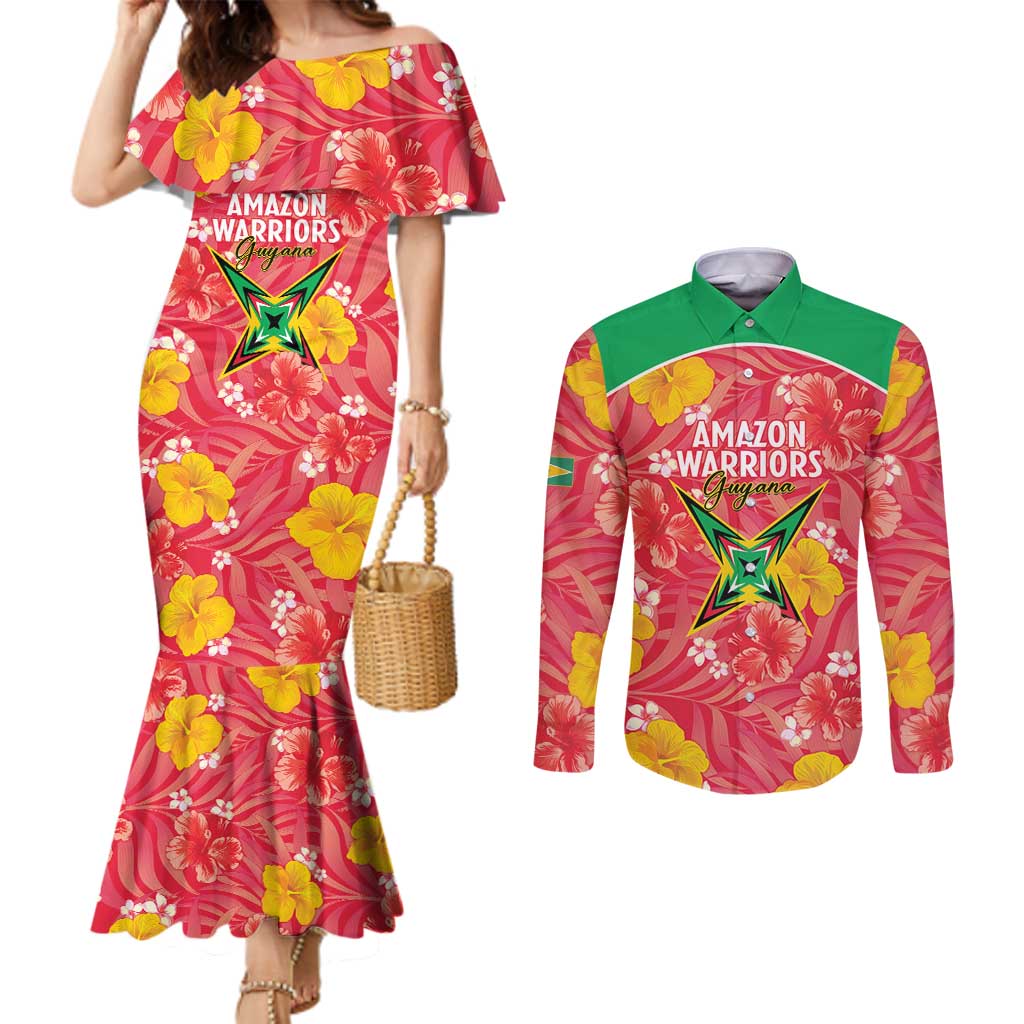 Custom Guyana Cricket Couples Matching Mermaid Dress and Long Sleeve Button Shirt 2025 Go Amazon Warriors Tropical Style - Wonder Print Shop