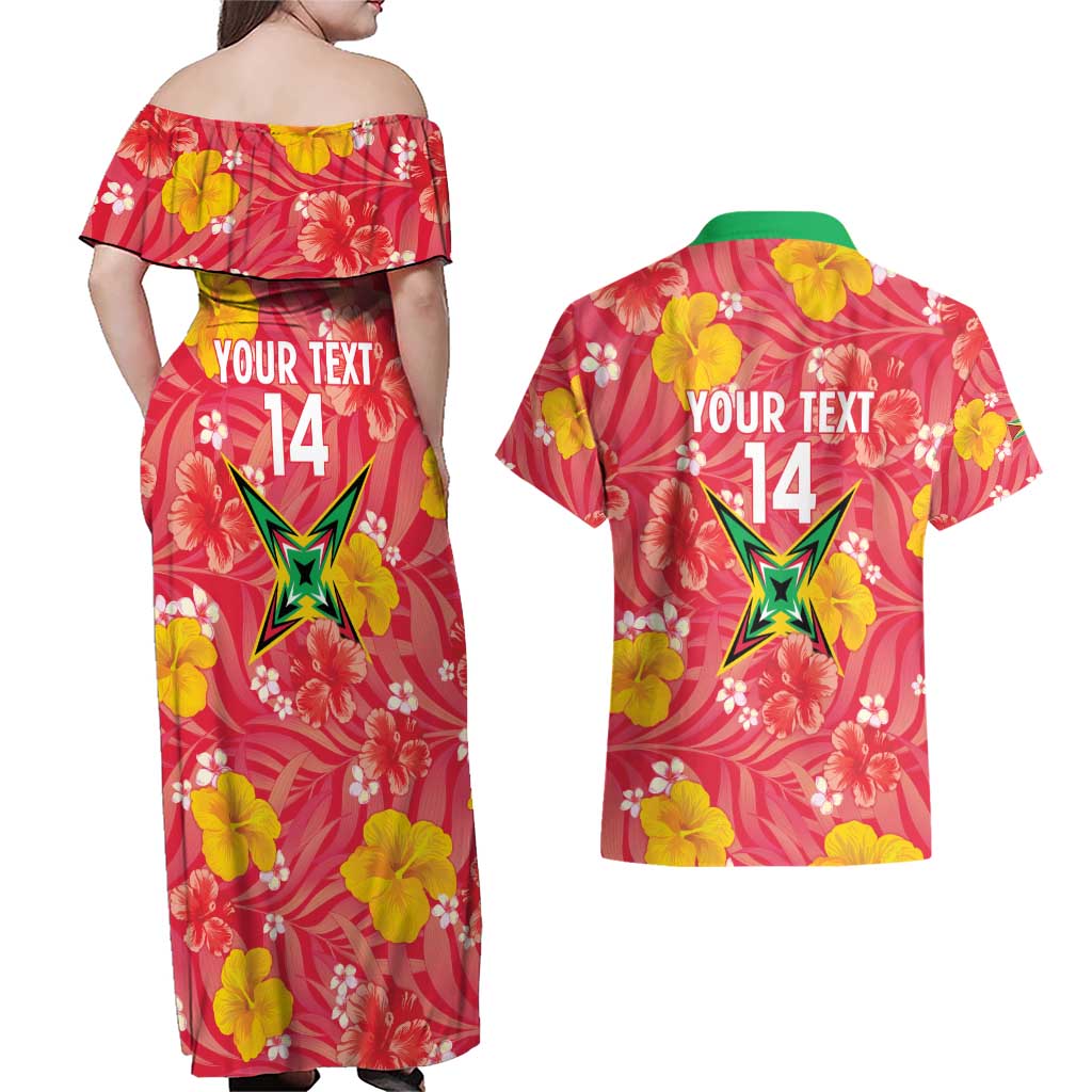 Custom Guyana Cricket Couples Matching Off Shoulder Maxi Dress and Hawaiian Shirt 2025 Go Amazon Warriors Tropical Style - Wonder Print Shop