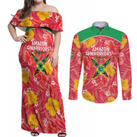 Custom Guyana Cricket Couples Matching Off Shoulder Maxi Dress and Long Sleeve Button Shirt 2025 Go Amazon Warriors Tropical Style - Wonder Print Shop