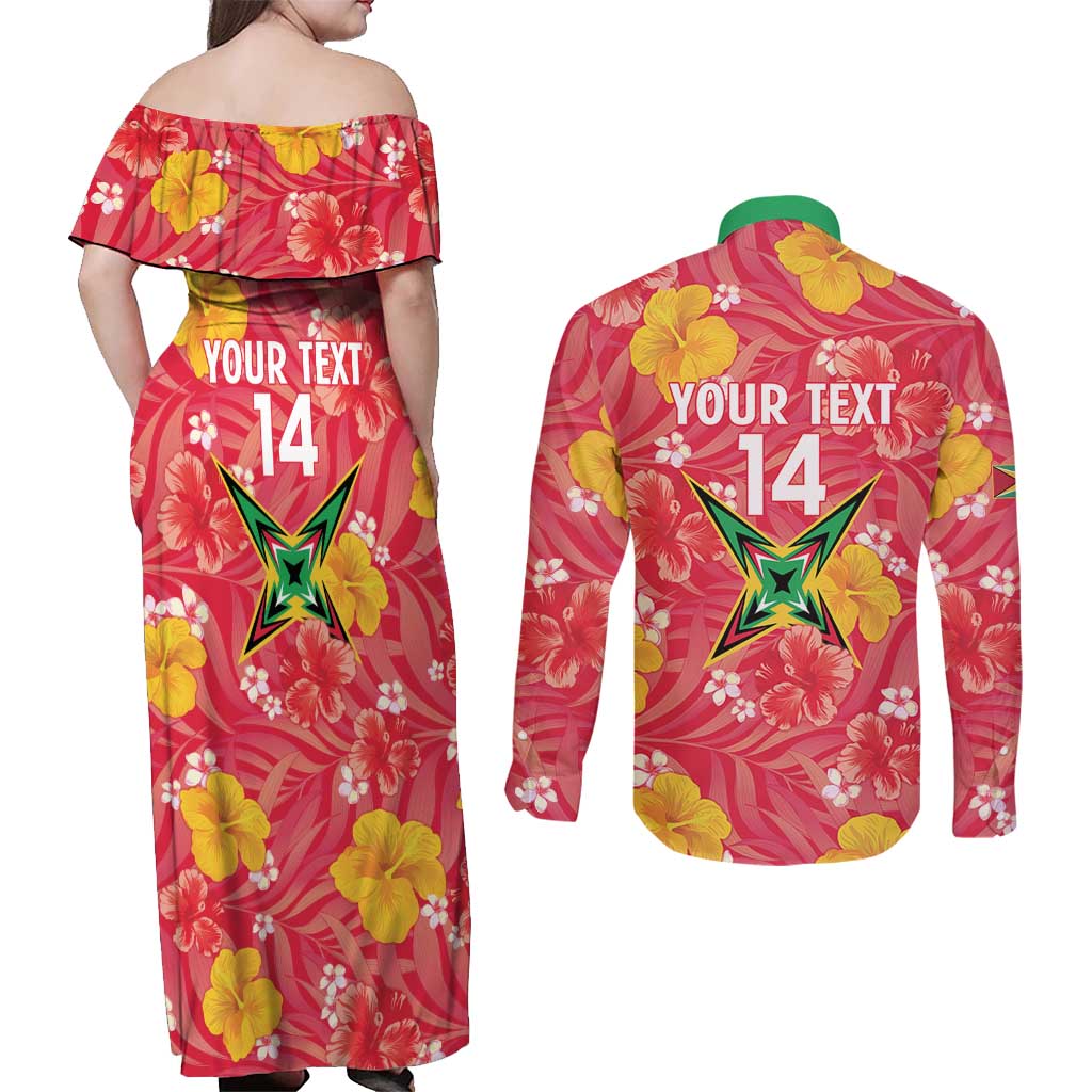 Custom Guyana Cricket Couples Matching Off Shoulder Maxi Dress and Long Sleeve Button Shirt 2025 Go Amazon Warriors Tropical Style - Wonder Print Shop