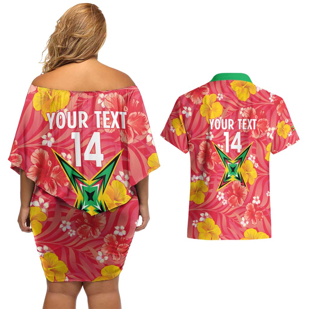 Custom Guyana Cricket Couples Matching Off Shoulder Short Dress and Hawaiian Shirt 2025 Go Amazon Warriors Tropical Style - Wonder Print Shop