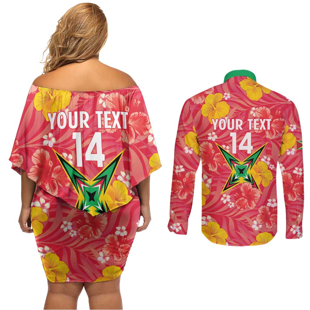 Custom Guyana Cricket Couples Matching Off Shoulder Short Dress and Long Sleeve Button Shirt 2025 Go Amazon Warriors Tropical Style - Wonder Print Shop